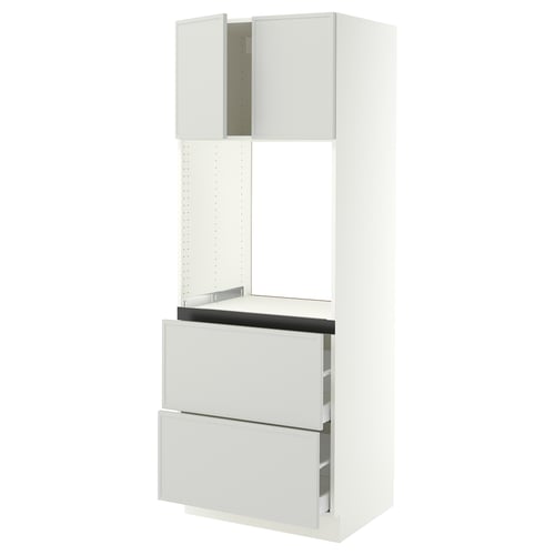 SEKTION / MAXIMERA Gabinete alto horno+2 cajones/2 pt, blanco/Aspudden gris claro, 30x24x80 "