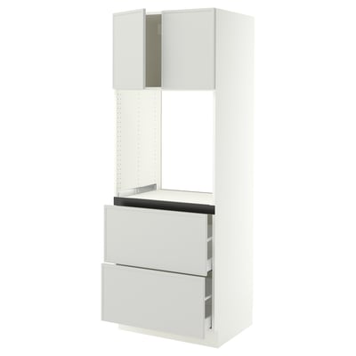 SEKTION / MAXIMERA Gabinete alto horno+2 cajones/2 pt, blanco/Aspudden gris claro, 30x24x80 "