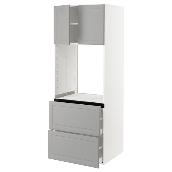 SEKTION / MAXIMERA Gabinete alto horno+2 cajones/2 pt, blanco/Bodbyn gris, 30x24x80 "