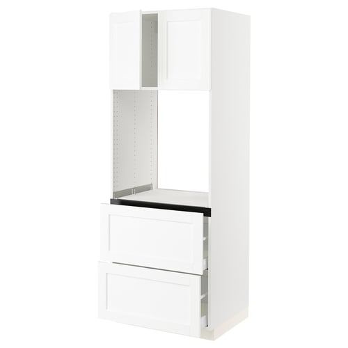 SEKTION / MAXIMERA Gabinete alto horno+2 cajones/2 pt, blanco Enköping/blanco efecto madera, 30x24x80 "