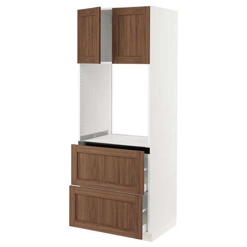 SEKTION / MAXIMERA Gabinete alto horno+2 cajones/2 pt, blanco Enköping/marrón efecto de nogal, 30x24x80 "