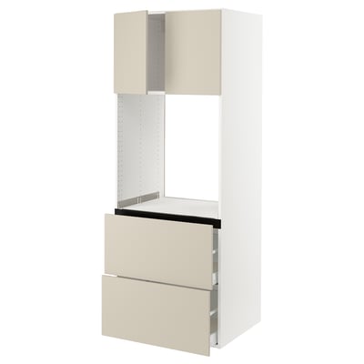 SEKTION / MAXIMERA Gabinete alto horno+2 cajones/2 pt, blanco/Havstorp beige, 30x24x80 "