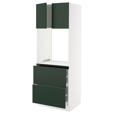 SEKTION / MAXIMERA Gabinete alto horno+2 cajones/2 pt, blanco/Havstorp verde oscuro, 30x24x80 "