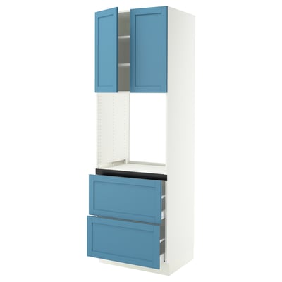 SEKTION / MAXIMERA Gabinete alto horno+2 cajones/2 pt, blanco/Lerhyttan azul, 30x24x90 "