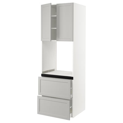 SEKTION / MAXIMERA Gabinete alto horno+2 cajones/2 pt, blanco/Lerhyttan gris claro, 30x24x90 "