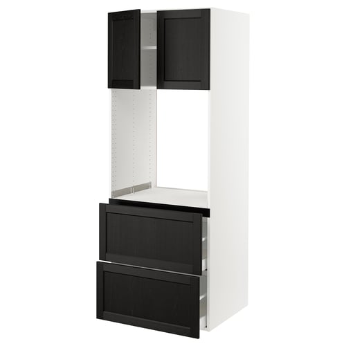 SEKTION / MAXIMERA Gabinete alto horno+2 cajones/2 pt, blanco/Lerhyttan teñido en negro, 30x24x80 "