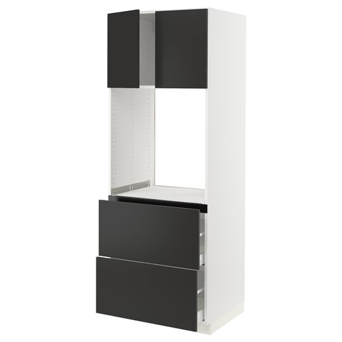 SEKTION / MAXIMERA Gabinete alto horno+2 cajones/2 pt, blanco/Nickebo antracita mate, 30x24x80 "