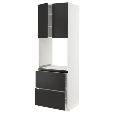 SEKTION / MAXIMERA Gabinete alto horno+2 cajones/2 pt, blanco/Nickebo antracita mate, 30x24x90 "