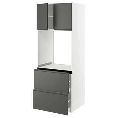 SEKTION / MAXIMERA Gabinete alto horno+2 cajones/2 pt, blanco/Voxtorp gris oscuro, 30x24x80 "