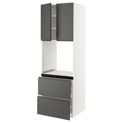 SEKTION / MAXIMERA Gabinete alto horno+2 cajones/2 pt, blanco/Voxtorp gris oscuro, 30x24x90 "
