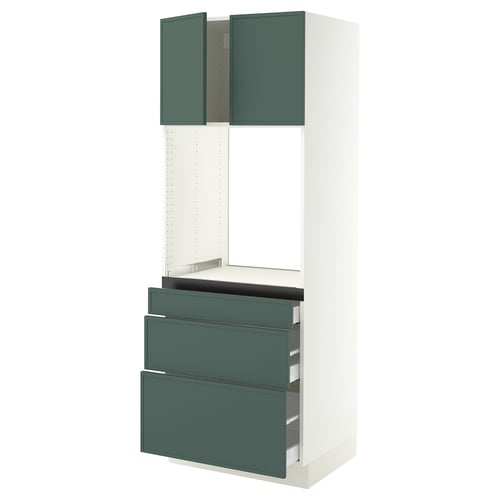 SEKTION / MAXIMERA Gabinete alto horno+3 cajones/2 pt, blanco/Aspudden gris verdoso oscuro, 30x24x80 "