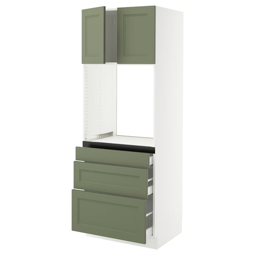 SEKTION / MAXIMERA Gabinete alto horno+3 cajones/2 pt, blanco/Axstad gris-verde, 30x24x80 "