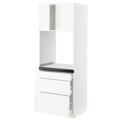 SEKTION / MAXIMERA Gabinete alto horno+3 cajones/2 pt, blanco Enköping/blanco efecto madera, 30x24x80 "