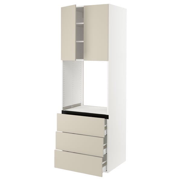 SEKTION / MAXIMERA Gabinete alto horno+3 cajones/2 pt, blanco/Havstorp beige, 30x24x90 "