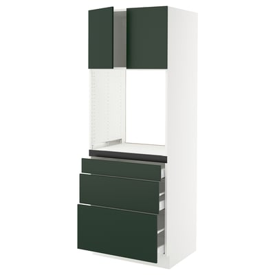 SEKTION / MAXIMERA Gabinete alto horno+3 cajones/2 pt, blanco/Havstorp verde oscuro, 30x24x80 "