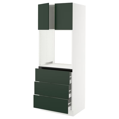 SEKTION / MAXIMERA Gabinete alto horno+3 cajones/2 pt, blanco/Havstorp verde oscuro, 30x24x80 "