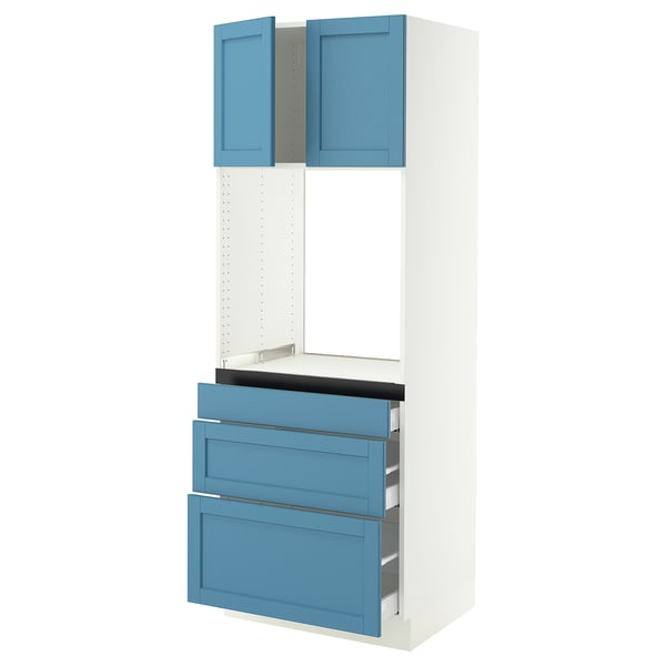 SEKTION / MAXIMERA Gabinete alto horno+3 cajones/2 pt, blanco/Lerhyttan azul, 30x24x80 "