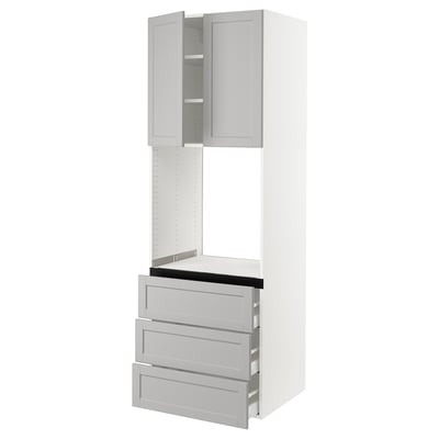 SEKTION / MAXIMERA Gabinete alto horno+3 cajones/2 pt, blanco/Lerhyttan gris claro, 30x24x90 "
