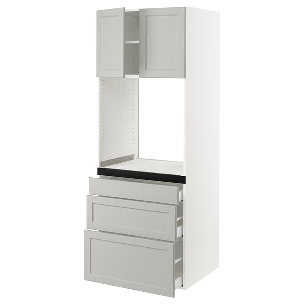 SEKTION / MAXIMERA Gabinete alto horno+3 cajones/2 pt, blanco/Lerhyttan gris claro, 30x24x80 "