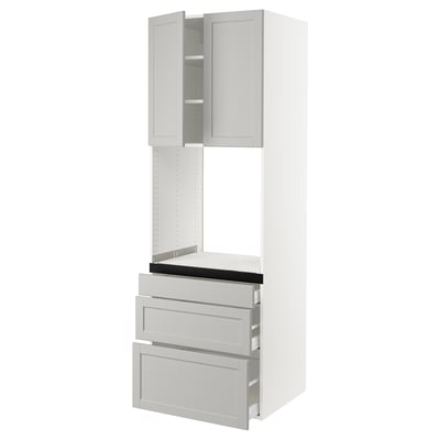 SEKTION / MAXIMERA Gabinete alto horno+3 cajones/2 pt, blanco/Lerhyttan gris claro, 30x24x90 "