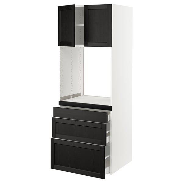 SEKTION / MAXIMERA Gabinete alto horno+3 cajones/2 pt, blanco/Lerhyttan teñido en negro, 30x24x80 "