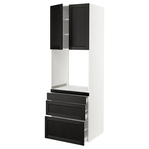 SEKTION / MAXIMERA Gabinete alto horno+3 cajones/2 pt, blanco/Lerhyttan teñido en negro, 30x24x90 "