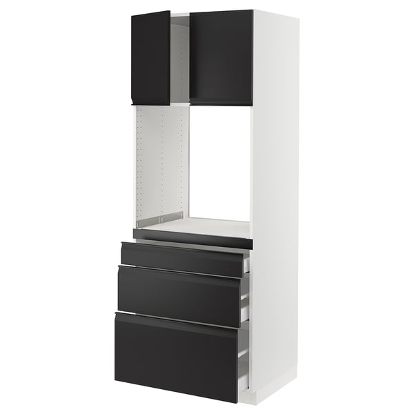 SEKTION / MAXIMERA Gabinete alto horno+3 cajones/2 pt, blanco/Upplöv antracita mate, 30x24x80 "