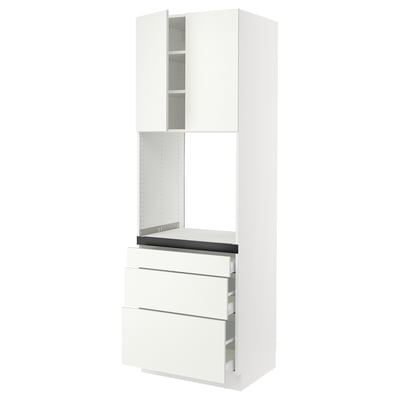 SEKTION / MAXIMERA Gabinete alto horno+3 cajones/2 pt, blanco/Vallstena blanco, 30x24x90 "