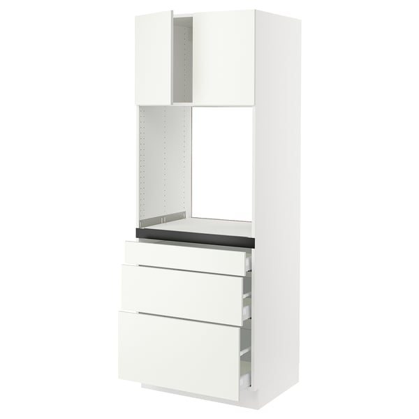 SEKTION / MAXIMERA Gabinete alto horno+3 cajones/2 pt, blanco/Vallstena blanco, 30x24x80 "