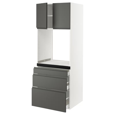 SEKTION / MAXIMERA Gabinete alto horno+3 cajones/2 pt, blanco/Voxtorp gris oscuro, 30x24x80 "