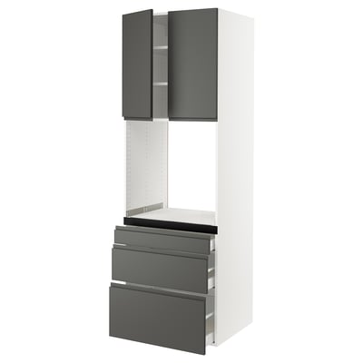 SEKTION / MAXIMERA Gabinete alto horno+3 cajones/2 pt, blanco/Voxtorp gris oscuro, 30x24x90 "