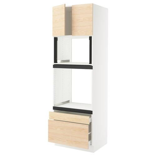 SEKTION / MAXIMERA Gabinete alto horno/micro+2cjn/2pt, blanco/Askersund efecto de fresno claro, 30x24x90 "