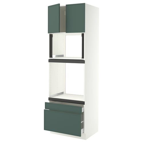 SEKTION / MAXIMERA Gabinete alto horno/micro+2cjn/2pt, blanco/Aspudden gris verdoso oscuro, 30x24x90 "