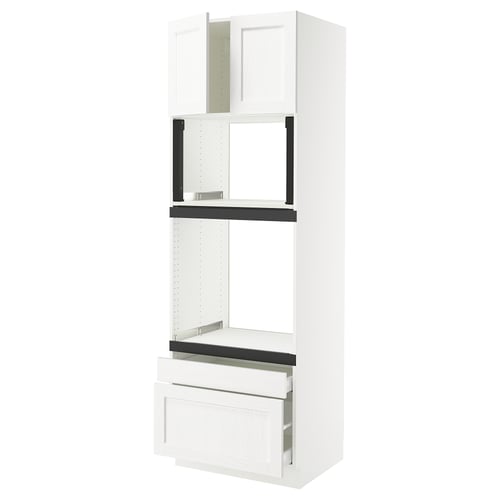 SEKTION / MAXIMERA Gabinete alto horno/micro+2cjn/2pt, blanco Enköping/blanco efecto madera, 30x24x90 "