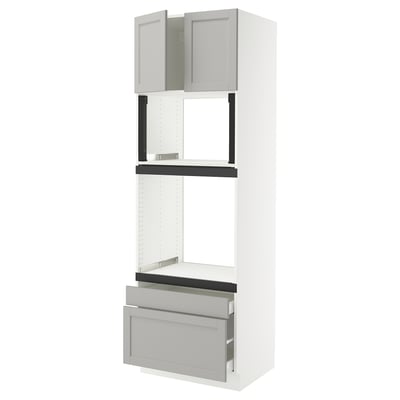 SEKTION / MAXIMERA Gabinete alto horno/micro+2cjn/2pt, blanco/Lerhyttan gris claro, 30x24x90 "