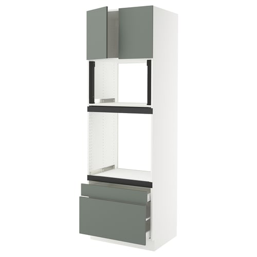 SEKTION / MAXIMERA Gabinete alto horno/micro+2cjn/2pt, blanco/Nickebo verde grisáceo mate, 30x24x90 "