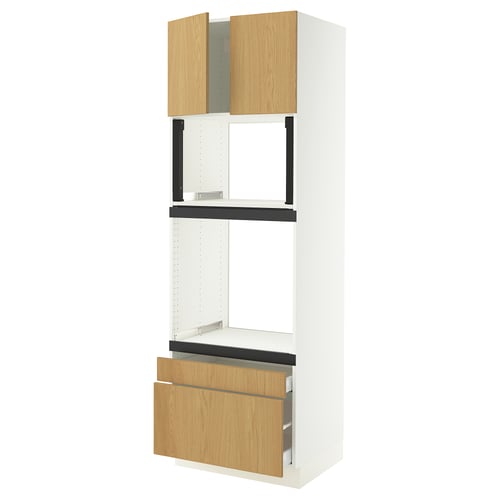 SEKTION / MAXIMERA Gabinete alto horno/micro+2cjn/2pt, blanco/Sinarp chapa de roble, 30x24x90 "