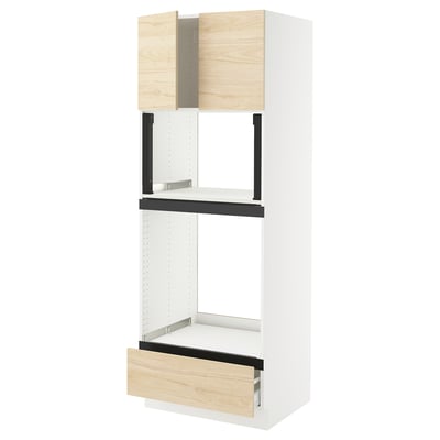 SEKTION / MAXIMERA Gabinete alto horno/micro+cjn/2prta, blanco/Askersund efecto de fresno claro, 30x24x80 "