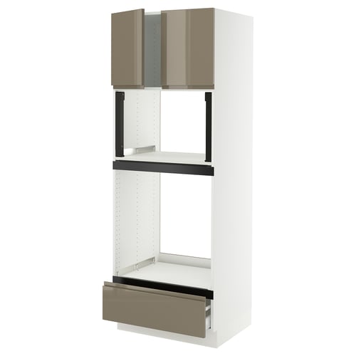 SEKTION / MAXIMERA Gabinete alto horno/micro+cjn/2prta, blanco/Voxtorp marrón grisáceo oscuro alto brillo, 30x24x80 "
