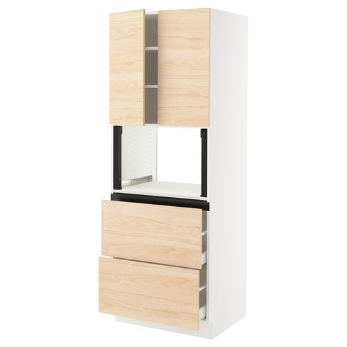 SEKTION / MAXIMERA Gabinete alto micro+2cajones/2prta, blanco/Askersund efecto de fresno claro, 30x24x80 "