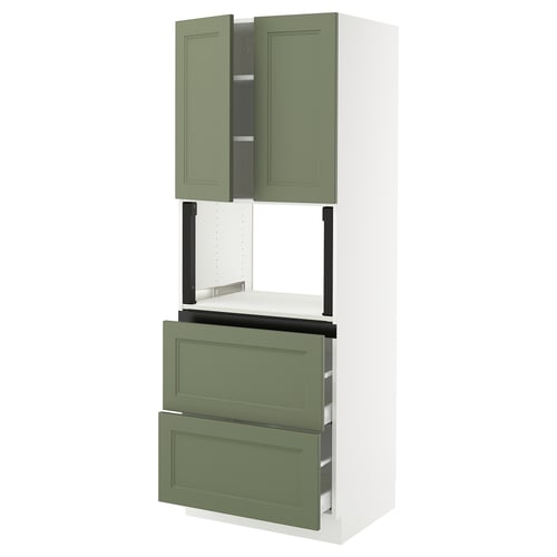 SEKTION / MAXIMERA Gabinete alto micro+2cajones/2prta, blanco/Axstad gris-verde, 30x24x80 "