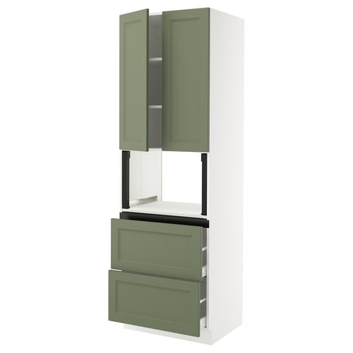 SEKTION / MAXIMERA Gabinete alto micro+2cajones/2prta, blanco/Axstad gris-verde, 30x24x90 "