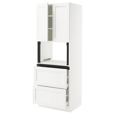 SEKTION / MAXIMERA Gabinete alto micro+2cajones/2prta, blanco Enköping/blanco efecto madera, 30x24x80 "