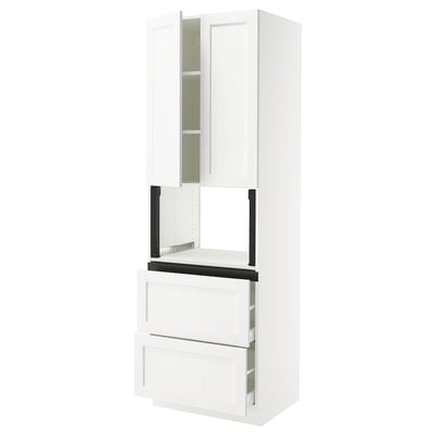 SEKTION / MAXIMERA Gabinete alto micro+2cajones/2prta, blanco Enköping/blanco efecto madera, 30x24x90 "