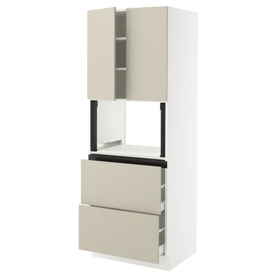 SEKTION / MAXIMERA Gabinete alto micro+2cajones/2prta, blanco/Havstorp beige, 30x24x80 "
