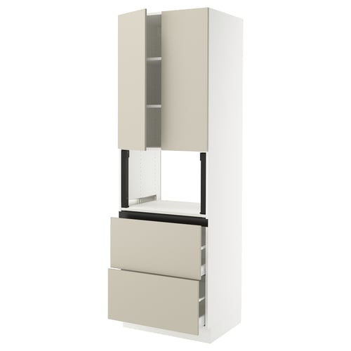 SEKTION / MAXIMERA Gabinete alto micro+2cajones/2prta, blanco/Havstorp beige, 30x24x90 "