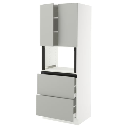 SEKTION / MAXIMERA Gabinete alto micro+2cajones/2prta, blanco/Havstorp gris claro, 30x24x80 "