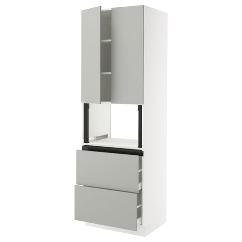 SEKTION / MAXIMERA Gabinete alto micro+2cajones/2prta, blanco/Havstorp gris claro, 30x24x90 "