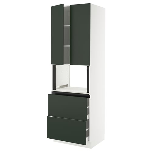 SEKTION / MAXIMERA Gabinete alto micro+2cajones/2prta, blanco/Havstorp verde oscuro, 30x24x90 "