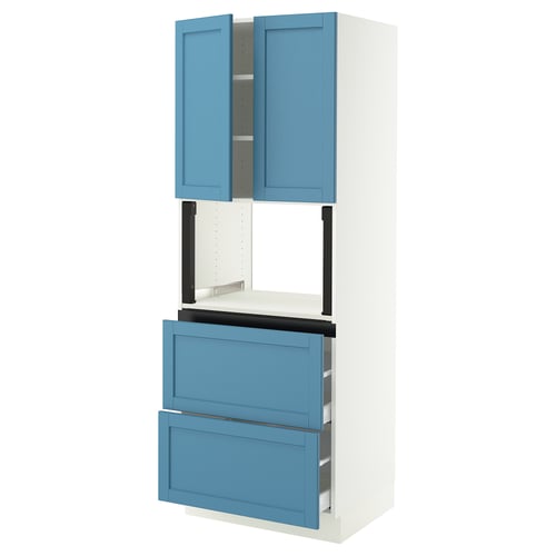 SEKTION / MAXIMERA Gabinete alto micro+2cajones/2prta, blanco/Lerhyttan azul, 30x24x80 "
